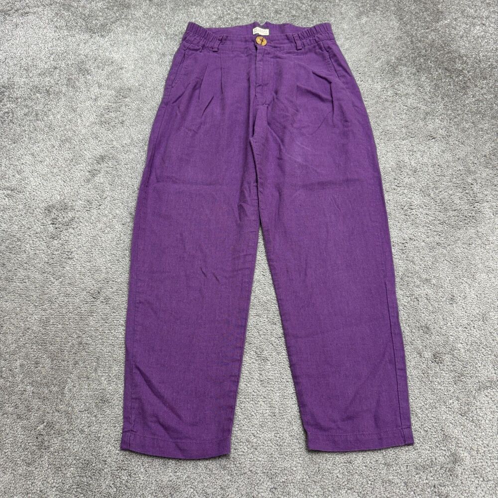 Field Day Linen Blend Pleated Tapered Barrel Pants Women Medium Purple High Rise
